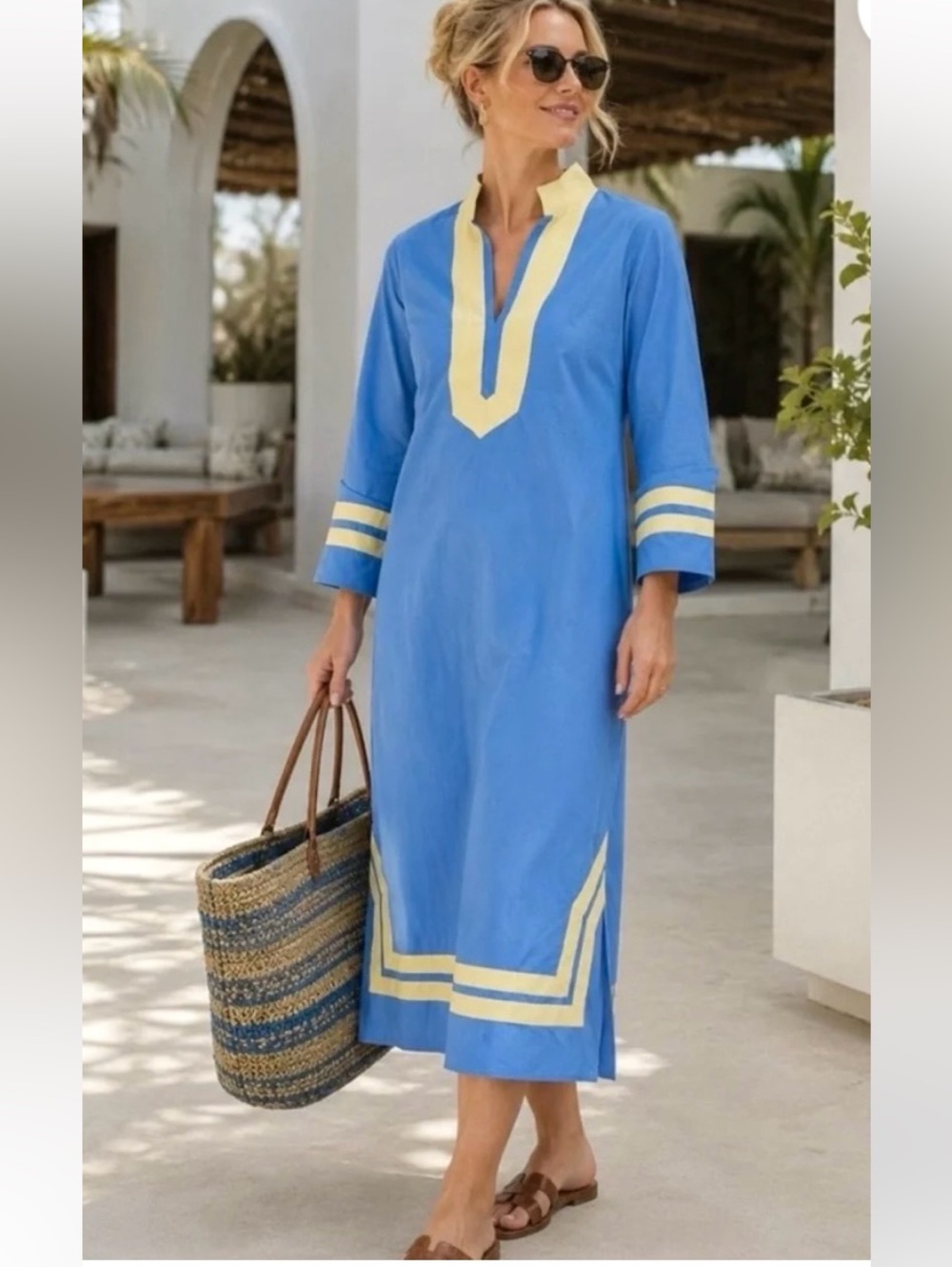 STS Sail to Sable Caftan dress long sleeve blue yellow size XXS